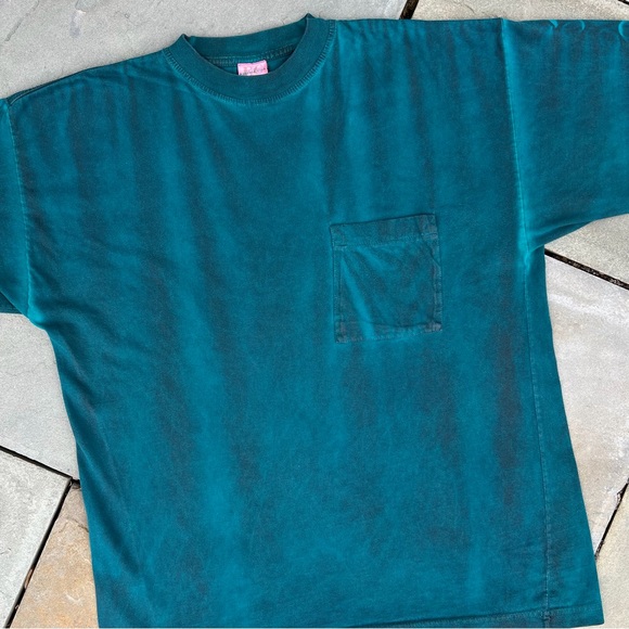 Vintage 90s Overdyed Dark Teal Reworked Pocket T-Shirt - Picture 4 of 5